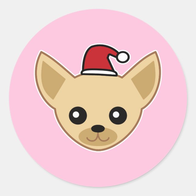 Cute Chihuahua Santa Hat Classic Round Sticker (Front)