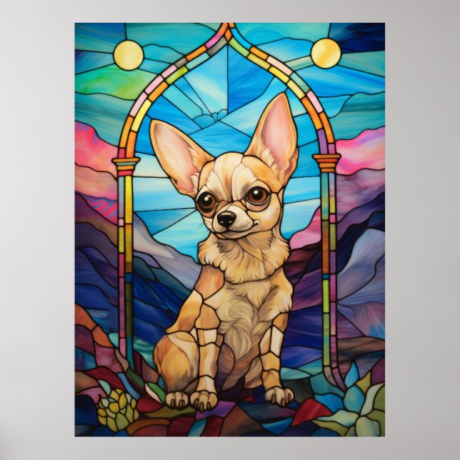 Cute Chihuahua Stained Glass Window Design Poster (Front)