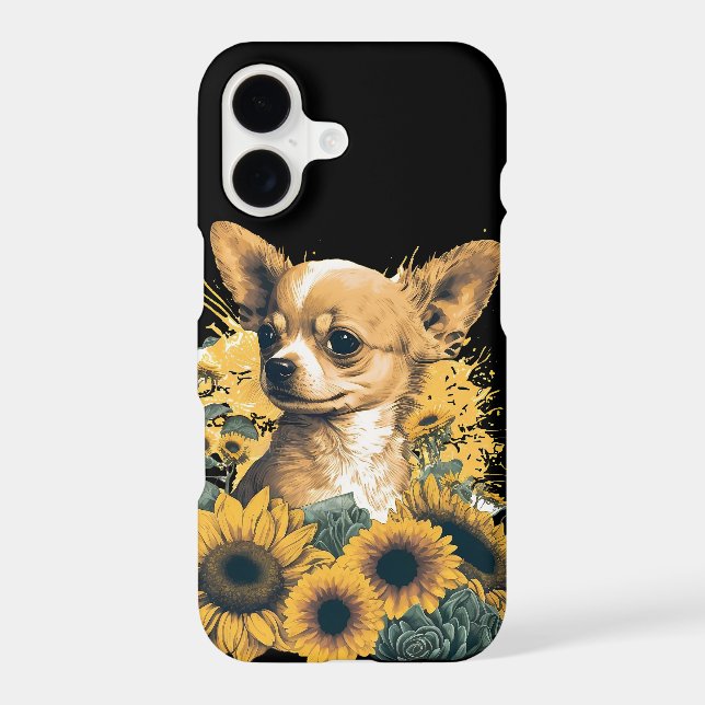 Cute Chihuahua Sunflower Lover Drawing Art iPhone Case (Back)