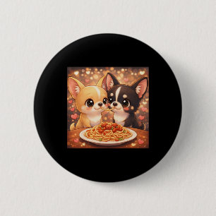 Cute Chihuahua Valentine`s Day Dogs Sharing Spaghe 6 Cm Round Badge