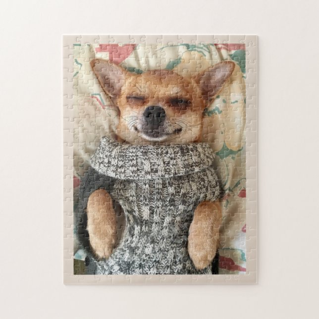 CUTE CHIHUAHUA WEARING SWEATER JIGSAW PUZZLE (Vertical)