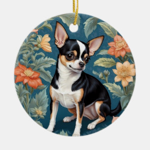 Cute Chihuahua William Morris Inspired Floral Ceramic Ornament