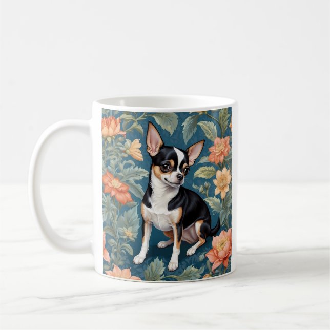 Cute Chihuahua William Morris Inspired Floral Coffee Mug (Left)