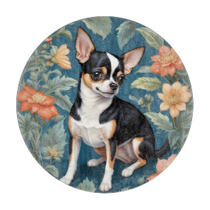 Cute Chihuahua William Morris Inspired Floral Cutting Board