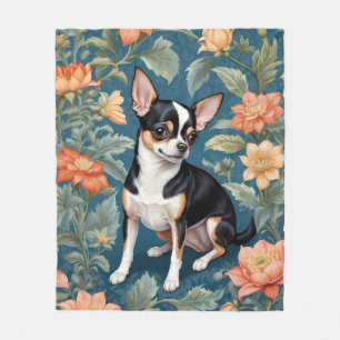 Cute Chihuahua William Morris Inspired Floral Fleece Blanket