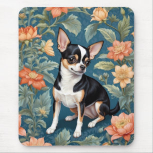 Cute Chihuahua William Morris Inspired Floral Mouse Pad
