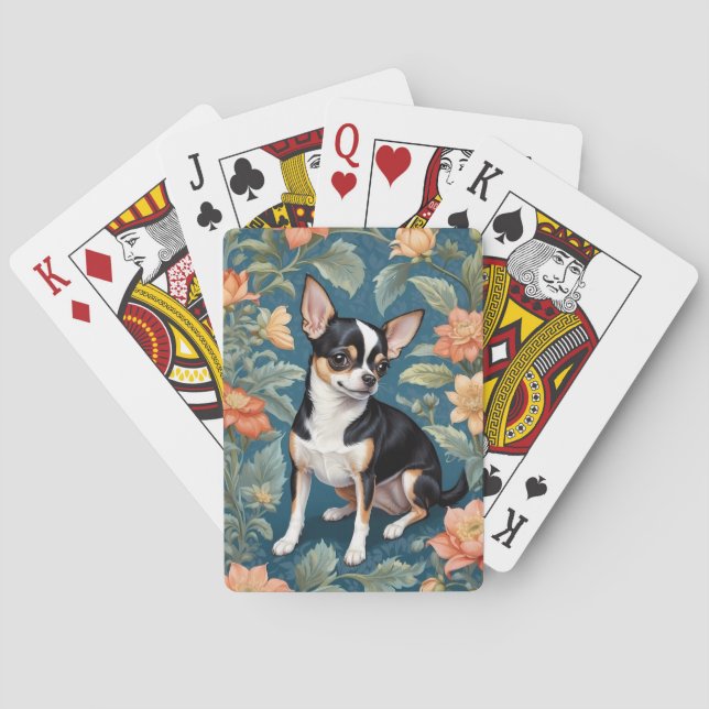 Cute Chihuahua William Morris Inspired Floral Playing Cards (Back)