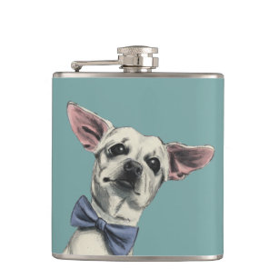 Cute Chihuahua with Bow Tie Drawing Hip Flask