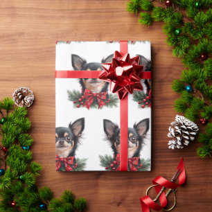 Cute Chihuahua with Christmas Bow Wrapping Paper
