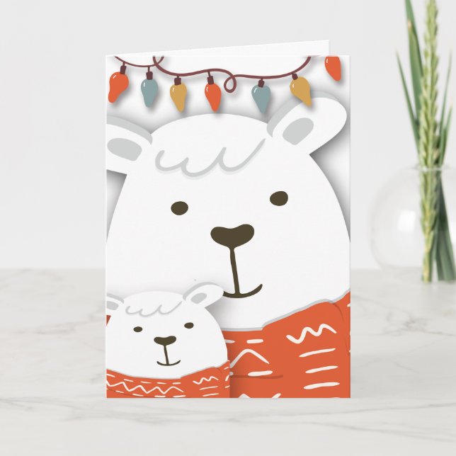 Cute Child And Parent Polar Bear In Matching Scarf Card (Front)