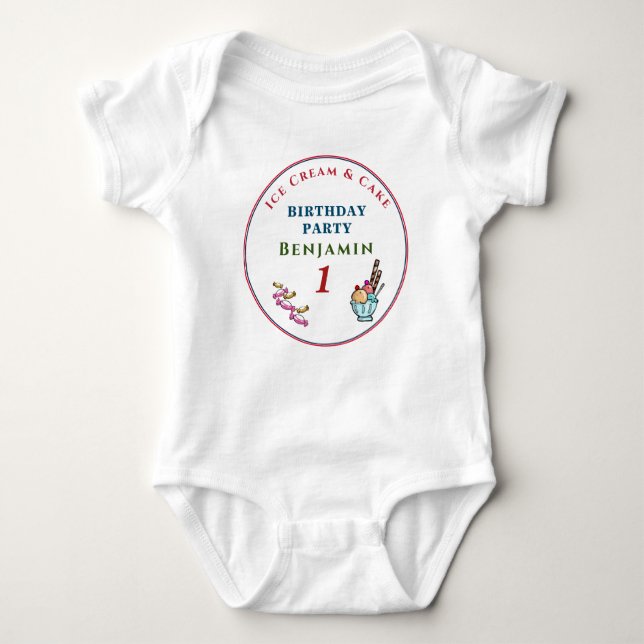 Cute Child Baby 1st Birthday Party Personalise Baby Bodysuit (Front)