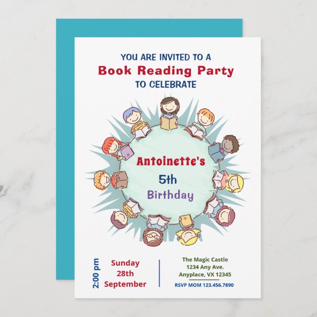 Cute Child Book Reading Birthday Party Invitation (Front/Back)