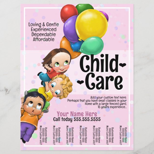 Cute Child Care Day Care 8x11 Balloons Tear Sheet (Front)