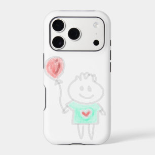 Cute Child Holding Balloon Minimalist Nature Illus