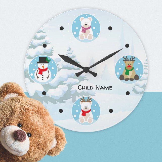 Cute Child Winter Wonderland Christmas Round Clock (Creator Uploaded)