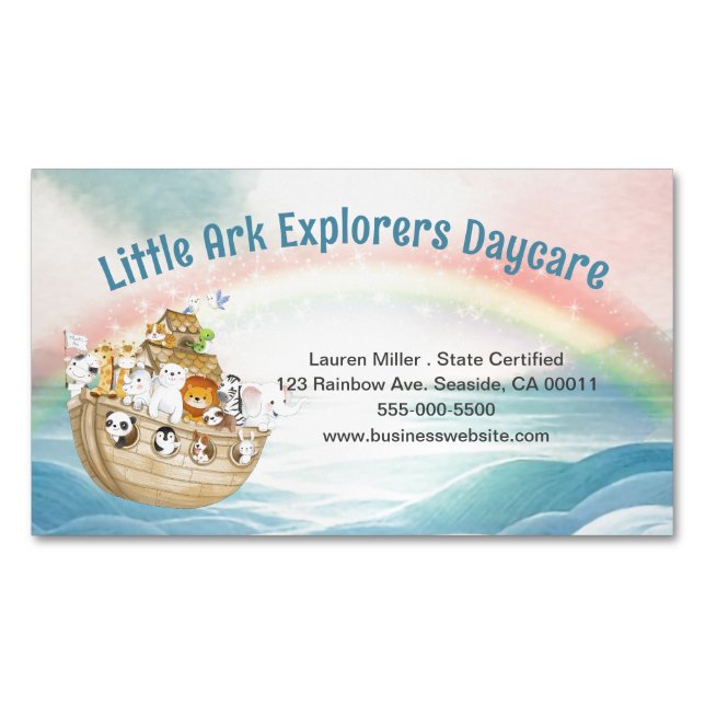 Cute Childcare Daycare Noah's Ark Magnetic Business Card (Front)
