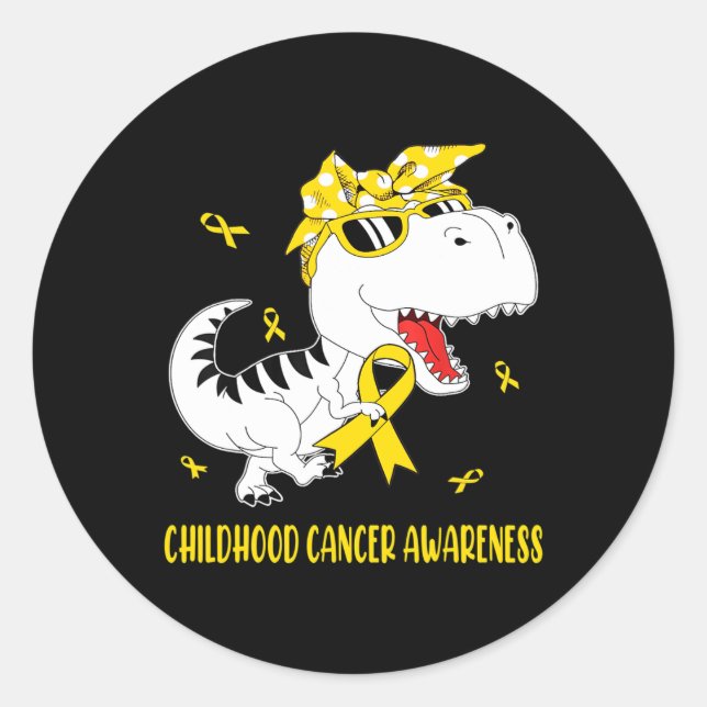 Cute Childhood Cancer Awareness Dinosaur Boys Kids Classic Round Sticker (Front)