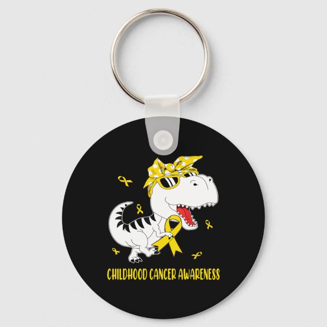Cute Childhood Cancer Awareness Dinosaur Boys Kids Key Ring (Front)