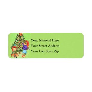 Cute Children Around the Christmas Tree Return Address Label