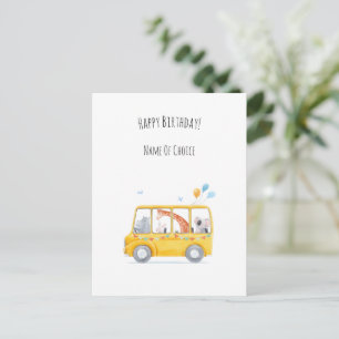 Cute Children Bus Animals Balloons Birthday Card