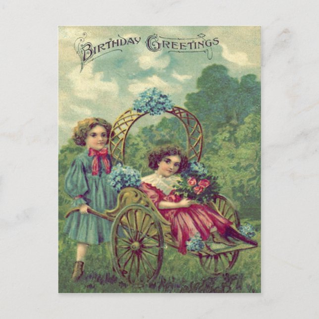 Cute Children Cart Roses Forget-Me-Not Postcard (Front)