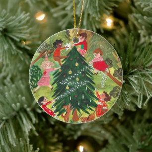 Cute children Christmas tree illustration Ceramic Ornament
