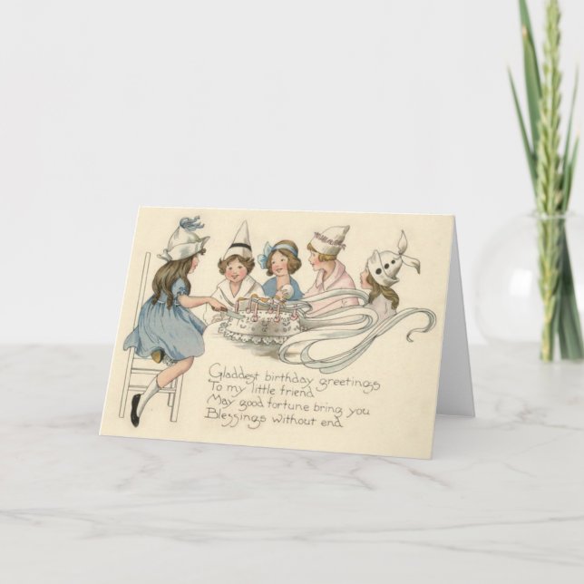 Cute Children Cutting Birthday Cake Party Card (Front)