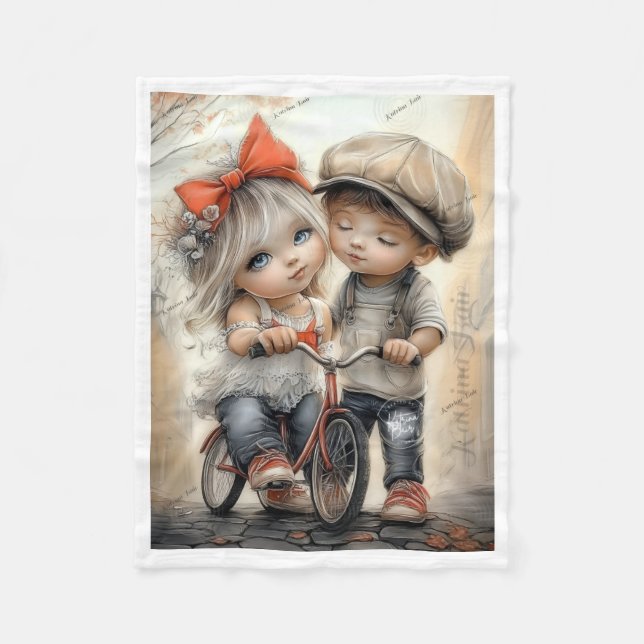 Cute Children Cycling Fleece Blanket (Front)