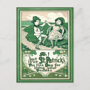 Cute Children Leprechaun Shamrock Dancing Postcard