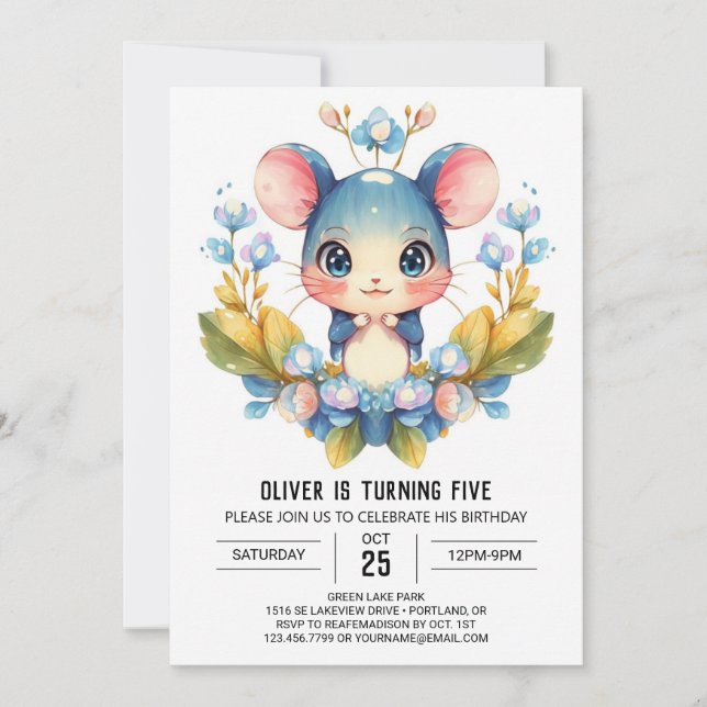  Cute Children Mouse Birthday Invitation (Front)