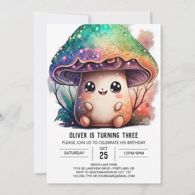 Cute Children Mushroom Birthday Invitation (Front)