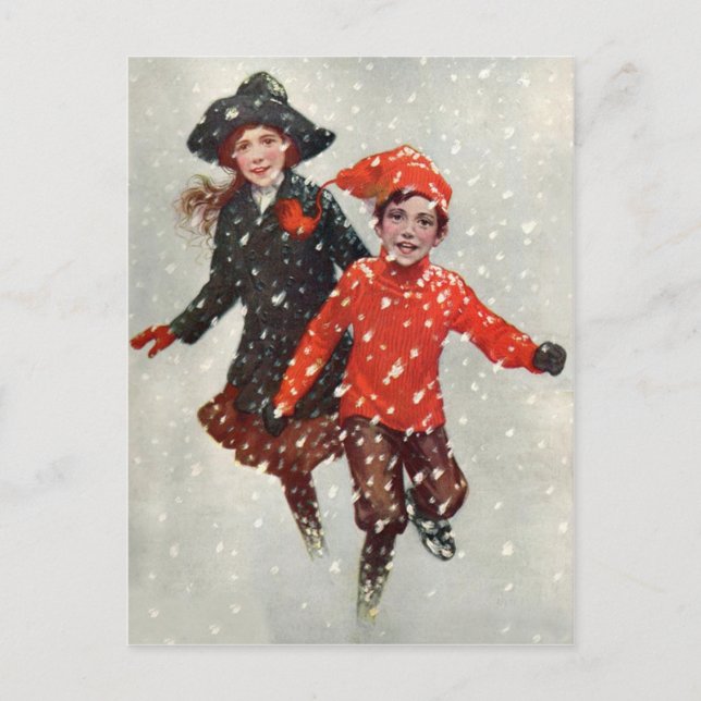 Cute Children Playing In Snow Postcard (Front)