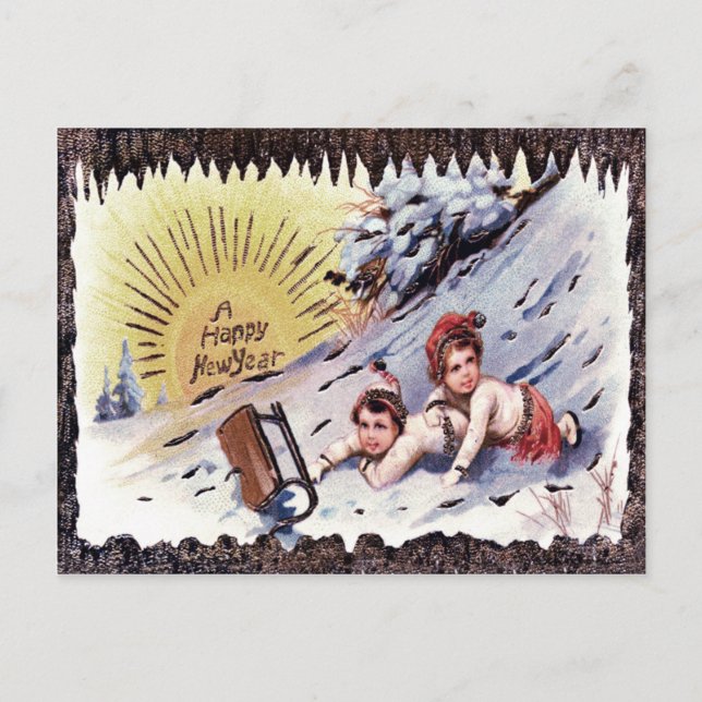 Cute Children Sled Snow Sun Sledding Postcard (Front)