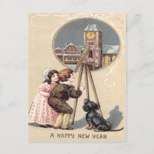 Cute Children Telescope Dog Clock Tower Postcard