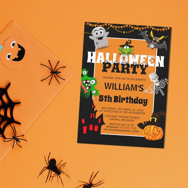 Cute Children's Cartoon Halloween Birthday Invitation (Creator Uploaded)