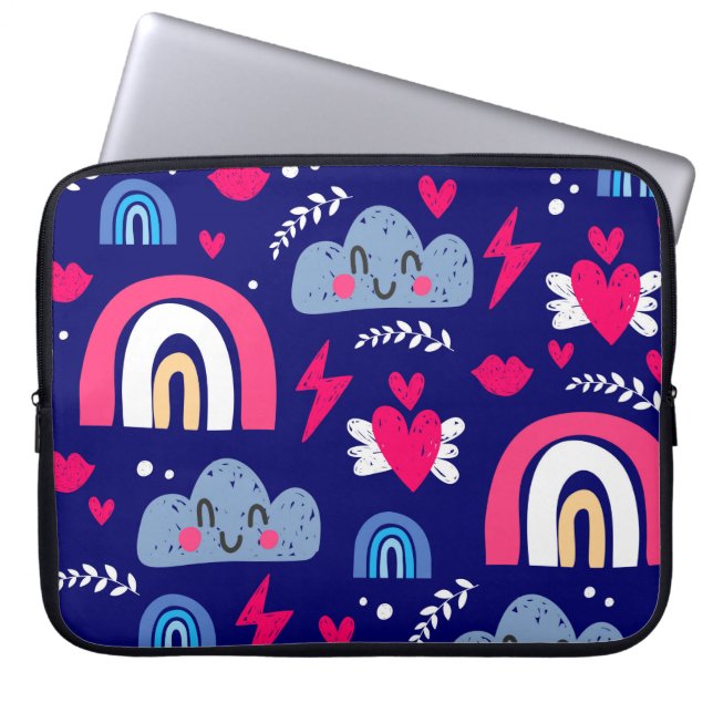 Cute children's seamless pattern, rainbow, clouds, laptop sleeve (Front)