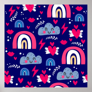 Cute children's seamless pattern, rainbow, clouds, poster