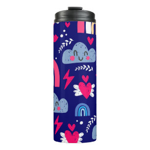 Cute children's seamless pattern, rainbow, clouds, thermal tumbler