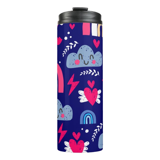 Cute children's seamless pattern, rainbow, clouds, thermal tumbler (Front)