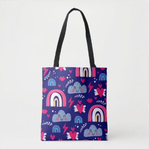 Cute children's seamless pattern, rainbow, clouds, tote bag