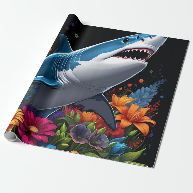 Cute Childrens Shark  Wrapping Paper (Unrolled)