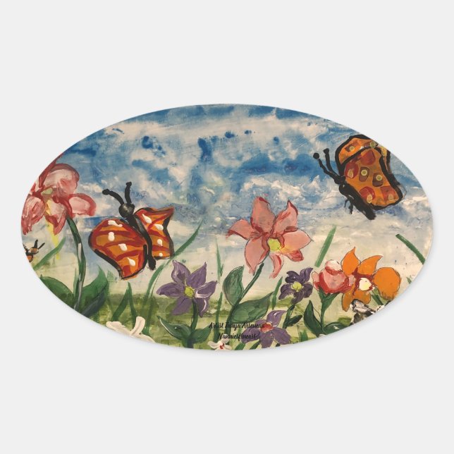 Cute Children's Spring Art Oval Sticker (Front)