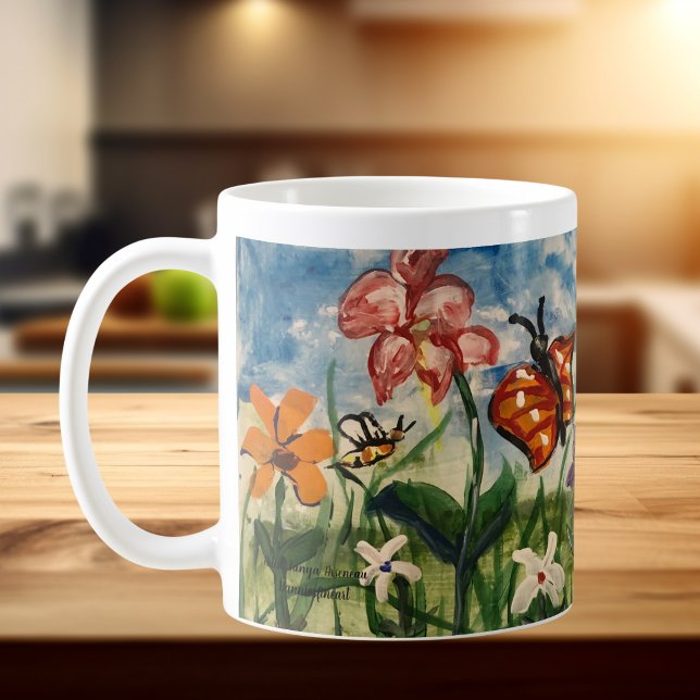 Cute Children's Watercolor Art Butterflies Coffee Mug (Fun children's art mug for cottage or everyday use)
