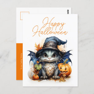 Cute Children's Watercolor Baby Dragon Halloween Postcard