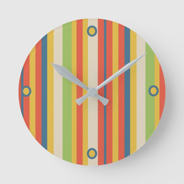 Cute Childs Circus Stripe Round Clock (Front)