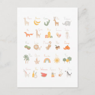 Cute Child's Watercolor Alphabet Postcard
