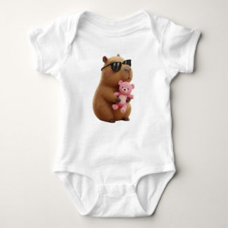 Cute Chill Capybara Hugging Teddy Bear  Baby Bodysuit