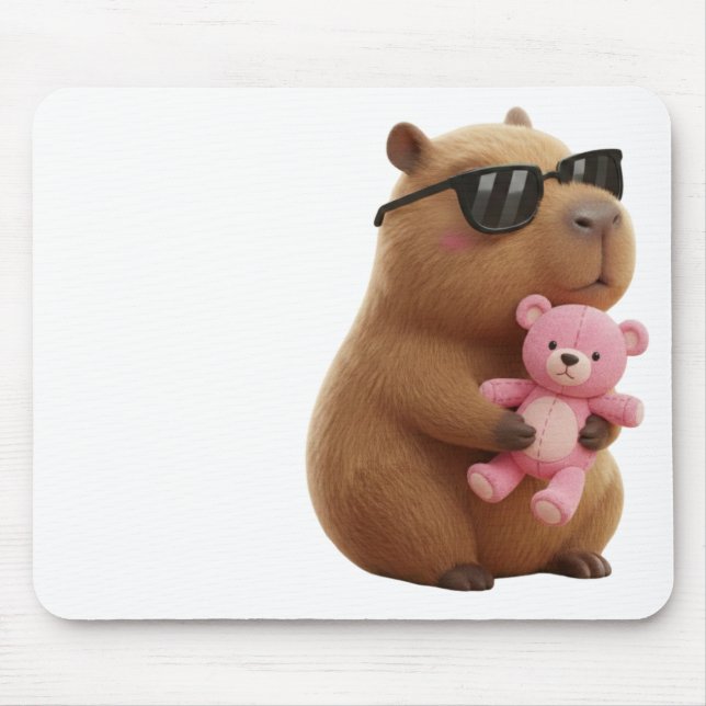 Cute Chill Capybara with Teddy Bear Aesthetic  Mouse Pad (Front)