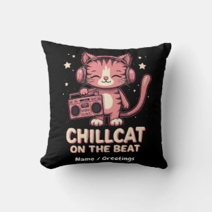 Cute Chill Cat on the Beat Trendy Cat Graphic Cushion