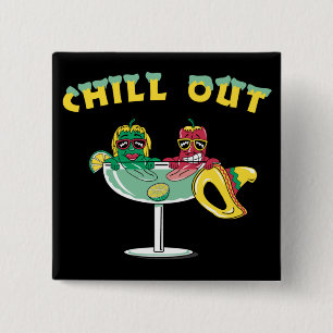 Cute Chilli Peppers in Margarita Chill Out 15 Cm Square Badge